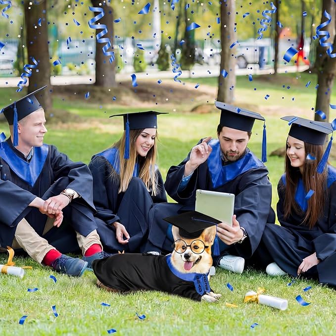 5 Pcs Dog Graduation Costume Set Include 2026 Pet Graduation Gown with Stole Puppy Grad Cap Lensless Glasses DIY Letter Stickers for Dogs Cats Holiday Costume Accessory(Black Royal Blue,M)