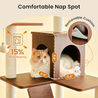 Large Modern Cat Tree - 70 inch Tall Cat Tower for Indoor Cats, Multi-Level Cat Condo with 7 Fully Wrapped Scratching Posts,2 Spacious Perches, Hammock, Cozy Pad & Dangling Balls-Walnut Brown