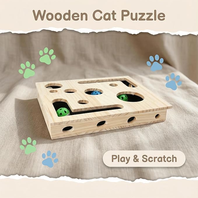 2026 New Cat Nail File Scratch Enrichment Box,Cat Scratchs Puzzle Enrichment Box, Cats Scratch Puzzle Toy with Snack Design, Sandpaper Inside for Indoor Scratching (Brown)