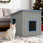 KAMABOKO Outdoor Cat Shelter Weatherproof PP Plastic Cat House for Winter, Insulated Cat Condo for Feral and Outdoor Cats with Waterproof Flat Base for Porch, Backyard, Blue