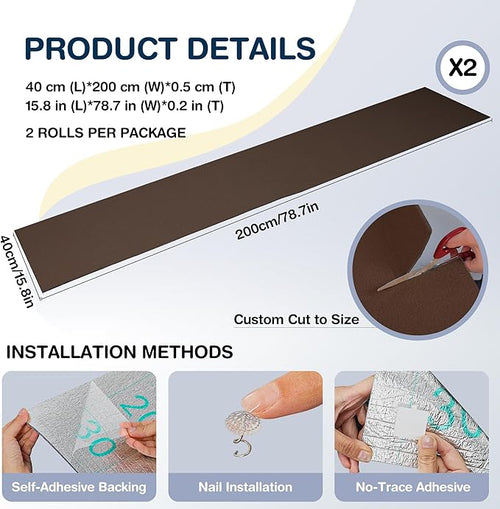 157.5" x 15.8" Cat Scratch Furniture Protector, Self-Adhesive Couch Protector from Cat Claws, Cats Scratching Mat for Couch, Sofa, Wall & Door, DIY Cat Scratch Pads Replacement, 2 Pack (Brown)