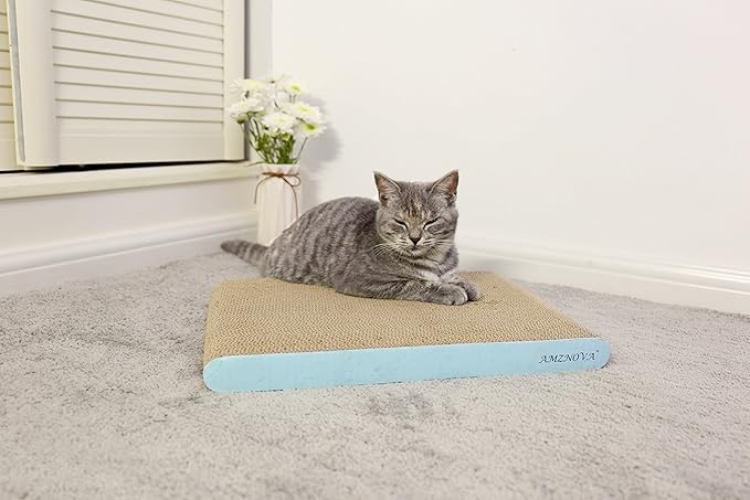 AMZNOVA Cat Scratcher Rescratch Cat Scratching Board, Scratching Pad with Catnip for Indoor, Flat Cardboard Scratcher Scratch Board for Kitten, Extra Wide, Baby Blue