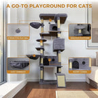 Dark Gray 84in Heavy Duty Cat Tree, Cat Tree Tower for Indoor Cats Large Adult, Extra Cat Tower with 12 Sisal Scratching Post, Large Top Platform, Hammock, Cat Condo for Kittens