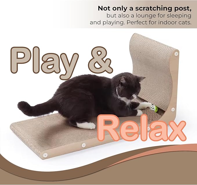 Paws NEST Cat Scratcher, 27.5 Inch L Shaped Cat Scratcher, Eco-Friendly for Indoor Cats, Includes Ball Toy & Premium Catnip, Non-Toxic, Easy Assembly