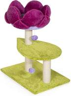 Prevue Pet Products Flower Garden Cat Tree - Multi-Level Indoor Cat Tower with Scratching Posts, Includes Hanging Toys and Play Areas, Plush Bed & Scratching Posts - Green and Pink