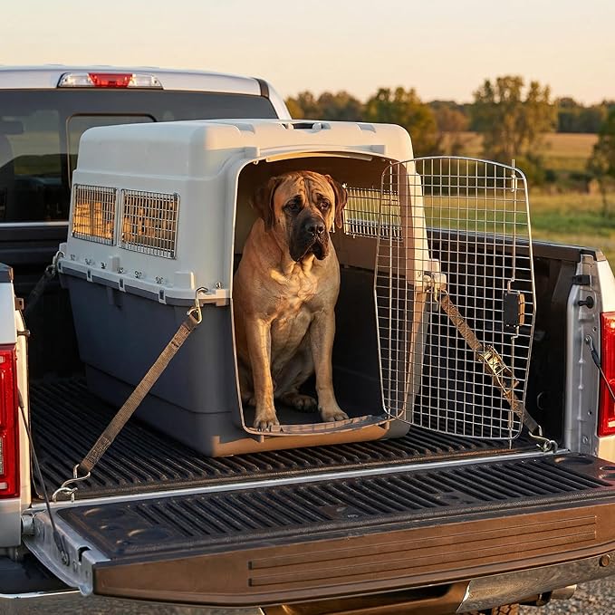 SportPet Designs Plastic Kennels Rolling Plastic Airline Approved Wire Door Travel Dog Crate, XXX-Large