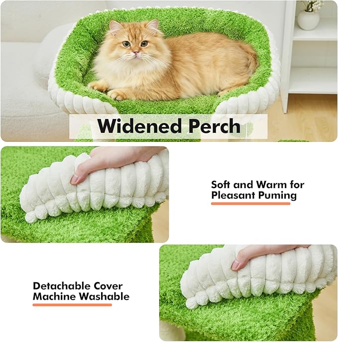 42-inch Cat Tree Features with Two Large Cat Houses, A Cozy Hammock, Sisal Rope and Oversized Platform (Green)