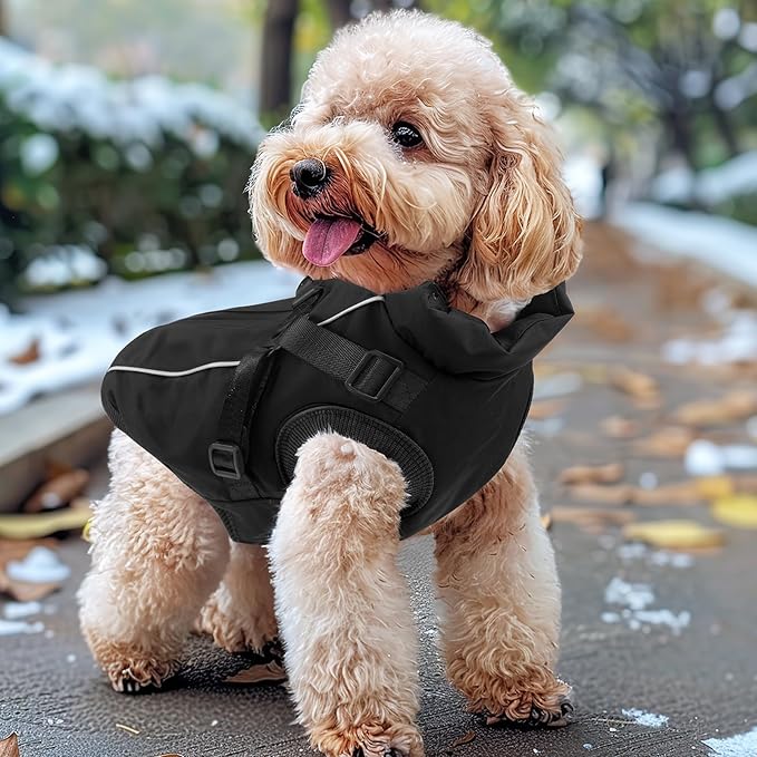 Dog Winter Coat Reflective Water-Resistant Jacket, Fleece Lined Windproof Puppy Coat with Back Zipper & D-Ring, Cold Weather Dog Coats for Small Medium Dogs (S, Black)