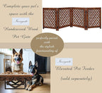 Wooden Foldable Pet Dog Safety Gate - 4 Panels Lattice 20 W x 24 H - Hand Carved Solid Wood & MDF - Free Standing Portable Indoor Doorway Hall Stairs Puppy Fence - Assembled - Antique Brown - IRONGATE