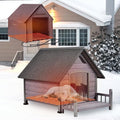GUTINNEEN Outdoor Heated Dog House Insulated Dog Kennel with All-Around Metal Frame, Weatherproof Anti-Bite Dog Shelter with Porch, Wooden Puppy Home Indoor(Grey, 45’’ Medium)