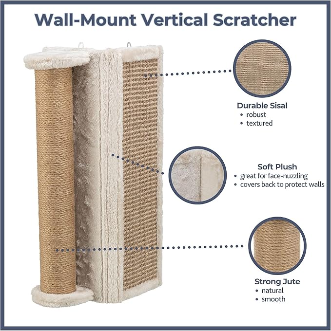 Trixie Wall Mounted Corner Scratching Board with Extra Post – Vertical Sisal Rope Pad for Indoor Cats – Easy-Install Corner Scratch Pad – Beige, 5.9 x 5.9 x 19.7 in