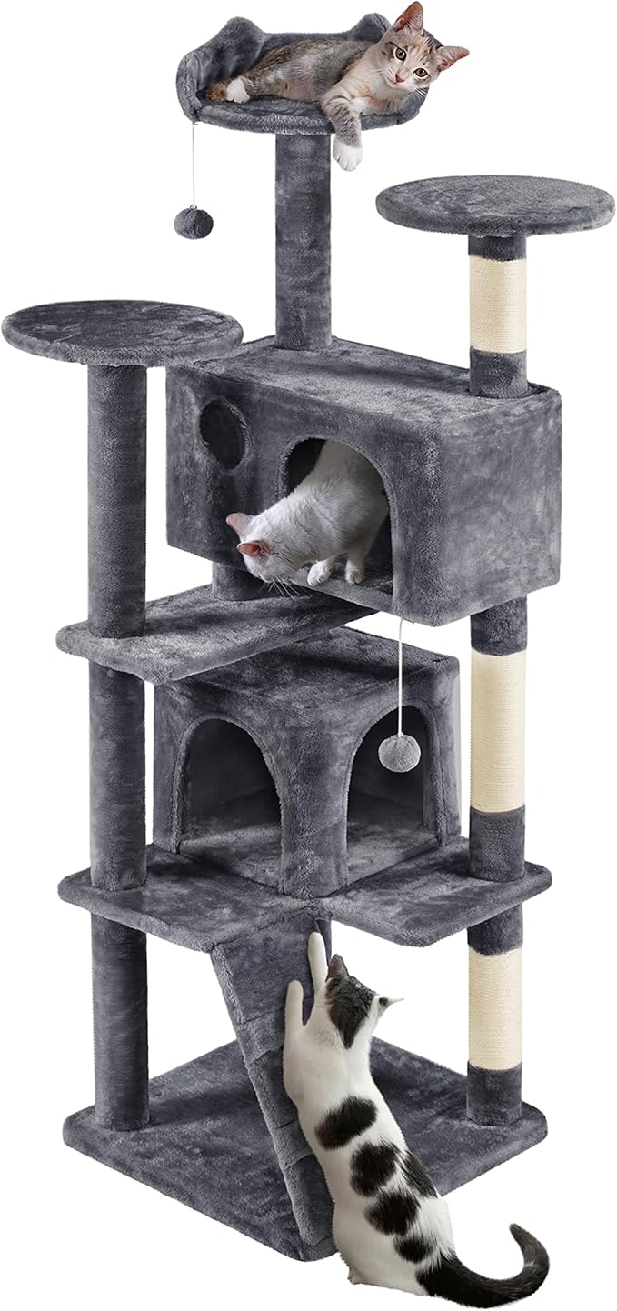 Topeakmart 70in Cat Tree, Multi-Level Cat Tower with Scratching Post Dangling Ball and Condos Cat Furniture for Indoor Cats, Dark Gray
