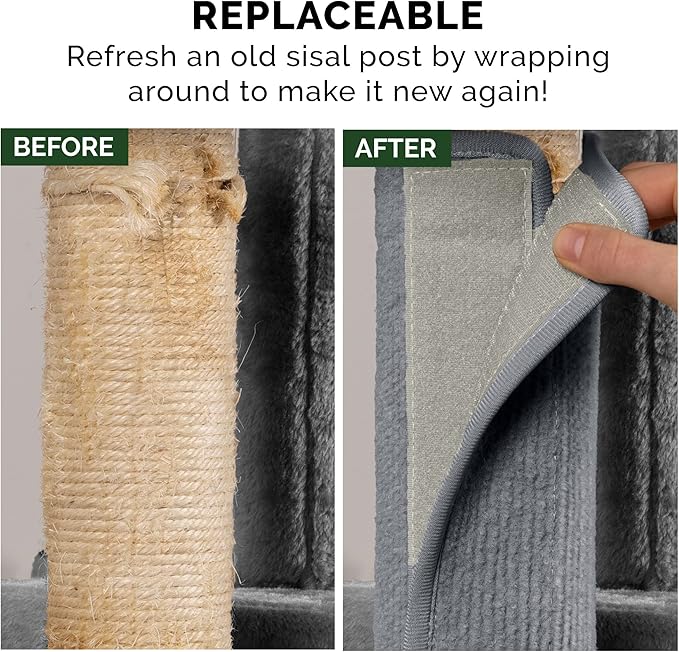 Furhaven Wrap Around Scratching Post Cover for Indoor Cats, Fits Posts Up to 3.5" Diameter, Durable & Less Mess - Tiger Tough Carpet Scratch Mat - Gray, Small
