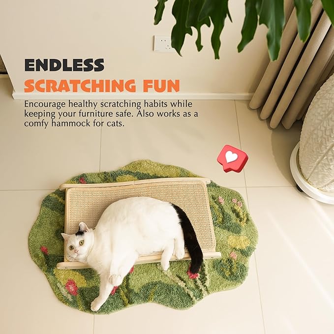 PETKARAY Sisal Cat Scratching Board, Curved Sisal Cat Scratcher, Large Indoor Kitty Scratch Pad, Heavy Duty Wave Lounge Bed for Kitten