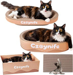3PCS Cat Scratcher Cardboard, Oval Cat Scratch Pad Bowl Nest for Indoor Cats, Round Cat Scratching Board Corrugated Lounge Cat Bed, Furniture Protector for Couch (Brown, 15.7 * 10 in)