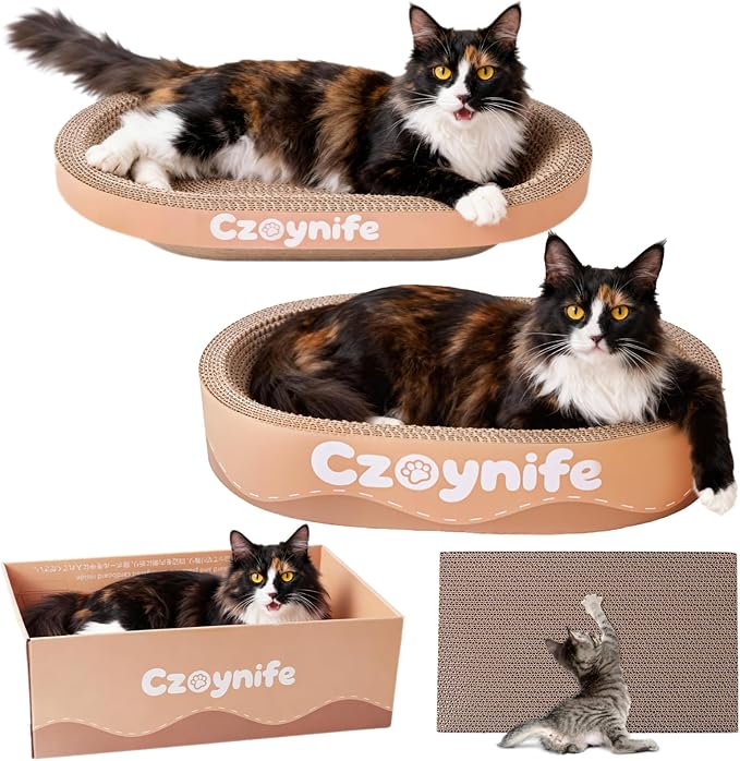 3PCS Cat Scratcher Cardboard, Oval Cat Scratch Pad Bowl Nest for Indoor Cats, Round Cat Scratching Board Corrugated Lounge Cat Bed, Furniture Protector for Couch (Brown, 15.7 * 10 in)