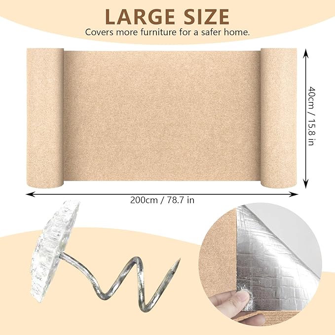 Cat Scratch Pad 78.7x15.8 Inch Self-Adhesive Trimmable Durable Cat Claws Furniture Protector for Couch Sofa Wall Door,Beige
