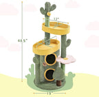 Yaheetech 48in Cactus Cat Tree with Flower-Themed Perches, Multi-Level Platforms, Condo, Scratching Posts & Dangling Balls