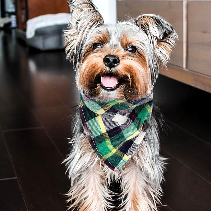 Segarty Fall Dog Bandanas, 10 Pack 22.8"x15.7" Plaid Bibs Pet Triangle Scarf Accessories Bulk for Small Medium Cats Dogs Large Puppy Dogs, Washable Adjustable Boy Pets Birthday Kerchief