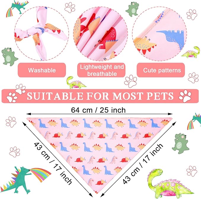 8 Pieces Summer Boy Dog Bandanas Dinosaur Triangle Bid Scarf for Dogs Pet Cute Colorful Adjustable Bandana Accessories for Small Medium Pet Puppy Cats