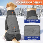 BRKURLEG Full Body Dog Winter Coat Warm Fleece Pullover Pajamas, Four Legs Covered Windproof Dog Jacket for Small to Large Dogs, Turtleneck Dogs Snowsuit, Pet Cold Weather Clothes, Grey XS