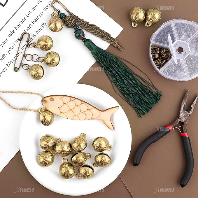 AUEAR, 16 Pack Vintage Brass Mini Jingle Bell DIY Craft 22mm Small Tibetan for Jewelry Making Charms Pendants Wind Chimes Home Door Decor