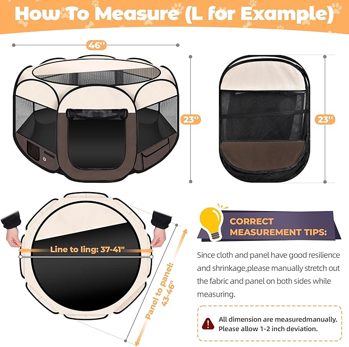 Dog Playpen 45", HOMAGICO Pet Playpen for Indoor Cats Enclosed, Portable Dog Cage Outdoor Tent Crate with Carrying Case, Water-Resistant and Removable Shade Cover,Brown