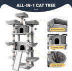 Allewie 82 Inches Large Cat Tree/House/XXL Tall Cat Towers for Big Feline/Scratching Post/Multi-Level Large Kitty Climbing Tree with Condo/Light Grey