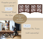 Wooden Foldable Pet Dog Safety Gate - 4 Panels Scroll 20 W x 24 H- Hand Carved Solid Wood & MDF- Free Standing Portable Indoor Doorway Hall Stairs Puppy Fence -Fully Assembled- Antique Brown -IRONGATE