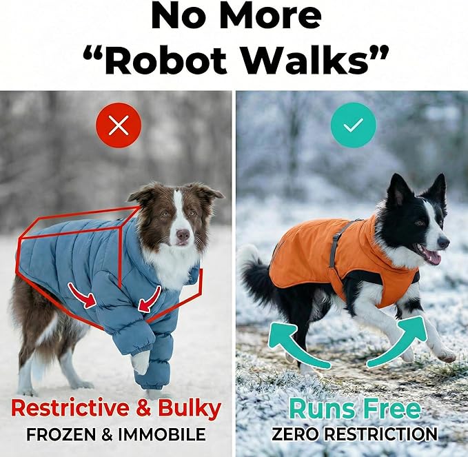 Dog Winter Coat, Warm Puffer Jacket with Fur-Safe Buckle & Leash Hole for Cold Weather, Water-Repellent Snow Vest, Breathable Thermal Apparel for Hiking & Active Dogs (Aurantium, Large)