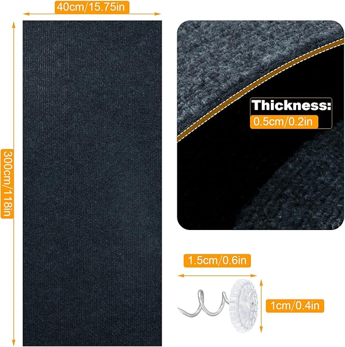 Large Cat Scratching Mat, 118"x15.8" Self-Adhesive Cat Scratch Furniture Protector, Trimmable DIY Cat Wall Climbing Carpet, Cat Couch Protector, Cat Scratching Pad Replacement (Dark Gray, 30 Nails)