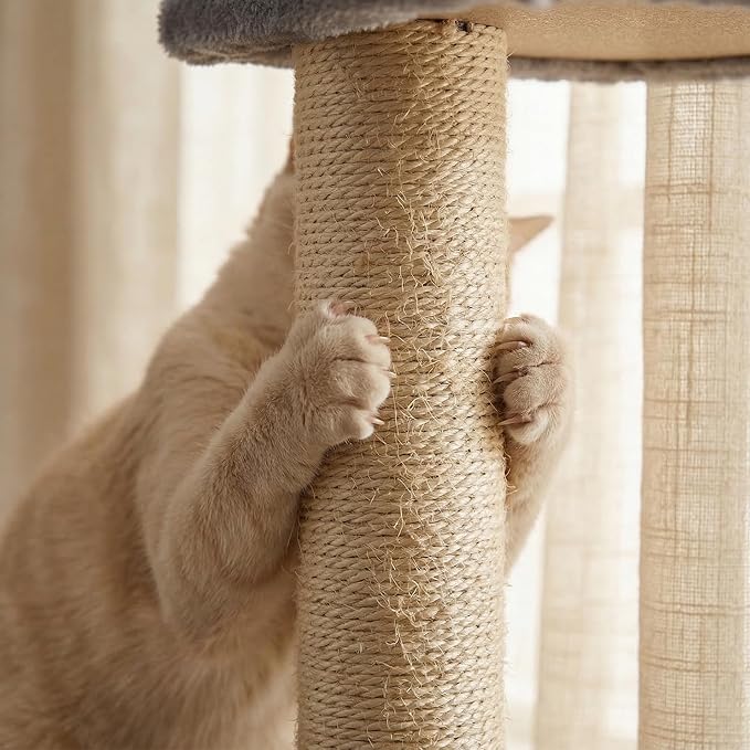 Multi-Level Cat Tree for Indoor Cats, Cat Tree Tower with Big Cat Hammock, Indoor Climbing Activity Tower with Scratching Posts, Grey