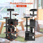 24/7 Shop at Home Court 54 inch Multi-Level Cute Cat Tree Tower with Dangling Ball and Scratching Posts for Indoor Cats Adults, Kitten Supplies, Pet House, Dark Gray