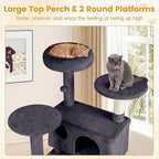 PETSITE 52-inch Cat Tree, Multi-Level Cat Tower with Sisal Scratching Posts, 2 Comfy Condos, Plush Padded Soft Top Perch, Dangling Balls, and Climbing Ladder, Ideal for Indoor Cats (Dark Grey)