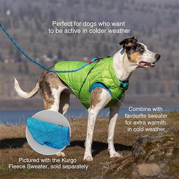 Kurgo Loft Dog Jacket - Reversible Cozy Coat for Outdoor Adventures - Water Resistant - Athletic Fit - Machine Washable Fabric - Reflective Dog Gear - X-Small - Ink Blue