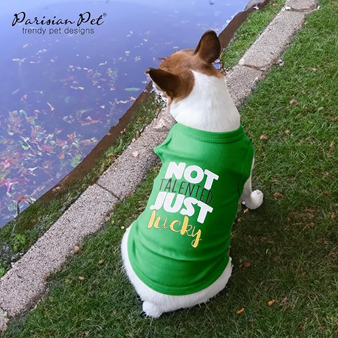 Parisian Pet Dog Shirt – 100% Cotton Green Shirts for Medium Dogs – Sleeveless Puppy Vest – Lightweight and Breathable Funny Pet Apparel – St. Patrick’s Day Dog Clothes - Stretchy T Shirts for Dogs