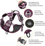 HEELE Dog Harness for Large Dogs No Pull Dog Vest Harness for Large Dog with Soft Padded Handle Reflective for Outdoor Training, Purple(Matching Trim), XL