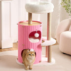 Modern Cat Tree for Indoor Cats Large Adult, 36in H Cat Tree Tower with Scratching Posts, Cozy Cat Bed Cave, Washable Cushions, Dangling Balls, Play&Nap Cat House Condo for All Breeds, Pink