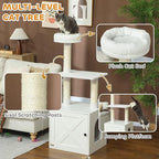Elegant Multi-Tier Cat Tree with Privacy Litter Box, Premium Sisal Scratching Areas, Plush Bedding, Tiered Platforms - White