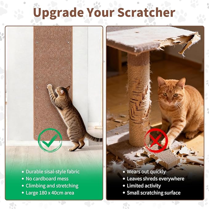 71" X 15.8" Thickened Cat Wall Climbing Carpet, Extra Large Cat Wall Scratcher Mat Imitation Sisal Wall Mounted Cat Scratcher with 16 pcs Fixed Nails for Indoor Furniture Couch Sofa Protection(Coffee)