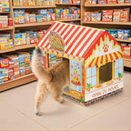 2 Pack Cardboard Cat Houses with Scratcher, 16.5''x12.25''x15'' Cat Hideaway Playhouse, Kitty Scratching Beds for Indoor Cats, Pizza Shop Cat Furniture Condo Cave Tent for Bunny Small Animals