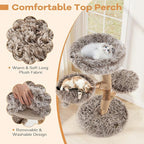 PETSITE 35.5-inch Wood Cat Tree, Multi-Level Real Pear Wood Modern Cat Tower with Jute Scratching Posts, Dangling Ball, Cozy Top Perch, 2 Jumping Platforms, Soft Long Plush Covered