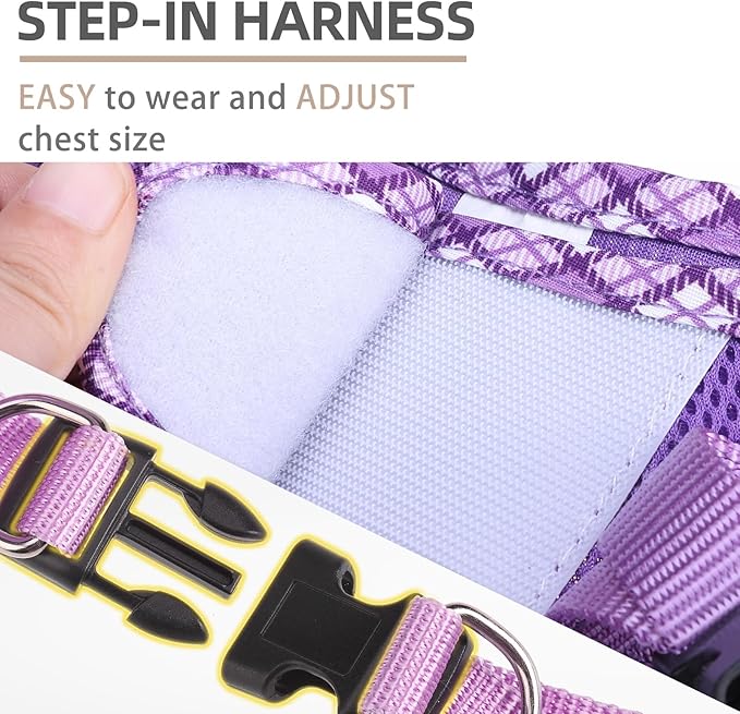 PUPTECK Dog Harness and Leash Set for Small Medium Dogs No Pull Step-in Soft Mesh Puppy Cat Vest Harnesses Reflective at Night, Upgraded New Purple M