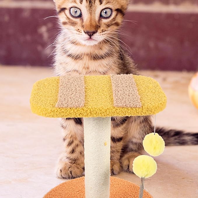 Adorable Indoor Cat Scratching Post with Honeybee Design Vertical Floor Scratcher Made of Sturdy Sisal Small Space-Saving Cat Tree and Play Tower for Kittens