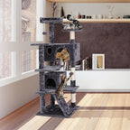 54-Inch Cat Tree Multi-Level Condo Tower Bed Furniture Kitten Play House with Scratching Posts, Dark Grey