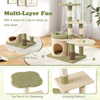 Tangkula Cute Cat Tree, Multi-Level Aesthetic Kitten Tower with Sisal Scratching Posts, Condo, Bed, Padded Plush Cushion, Self Groomer, Hammock, Perch, Green Small Cat Tree Tower for Indoor Cats