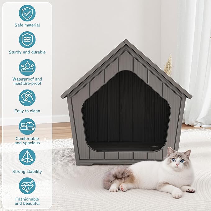 KAMABOKO Outdoor Cat House – Durable Pet Shelter with Ventilation for Indoor & Outdoor, Removable Roof, Easy to Clean, Comfortable Cozy Hideout for Cats(Gray)