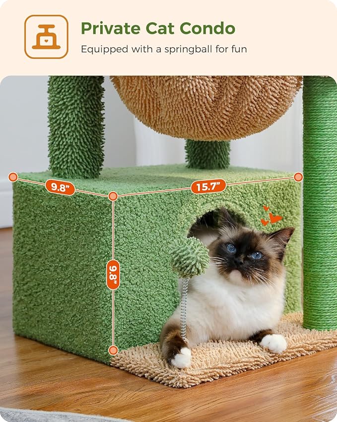 PEQULTI 4-in-1 Cactus Cat Tree, 33'' Cat Tower for Indoor Cats & Flower Cat Scratching Post, Small Cat Tree, Tall Cat Scratcher