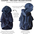 Cooper II Organic Cotton Velour Dog Hoodie Pet Coat for Small, Medium and Large Dogs, Navy, X-Large (55-80 lbs)
