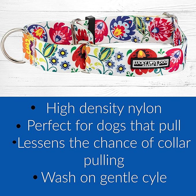 Lucky Love Dog Wide Martingale Dog Collar - No-Slip, Durable, & Soft Webbing 1.5 inch Martingale Collar for Dogs Male and Female Ideal for Training & Walking - Ladybird, X-Large